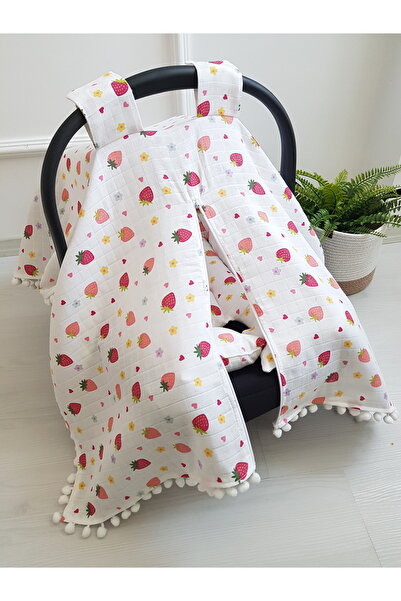 artıbebe Stroller Cover and Cushion Muslin with Zipper Strawberry Pattern 100...