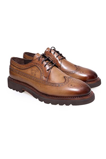 FRANCO CALVANI Tan Color Lace-Up Genuine Leather Men's Shoes