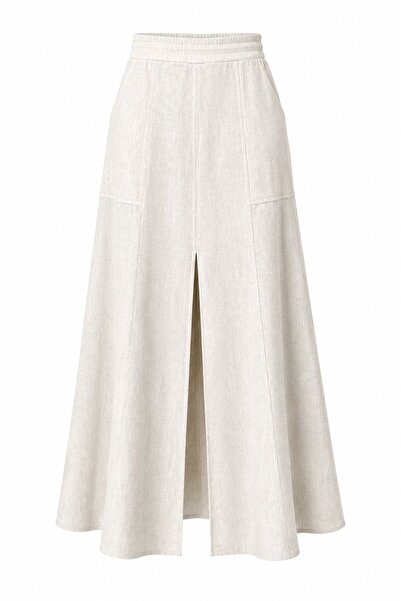 Laluvia Natural Slit Linen Skirt - 2Y4068