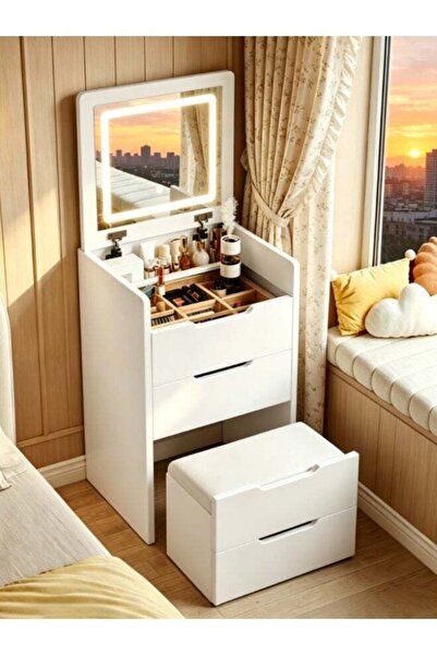 CityRiya -Long Compact Dressing Table with LED Smart Mirror, Soft Close Hinge...
