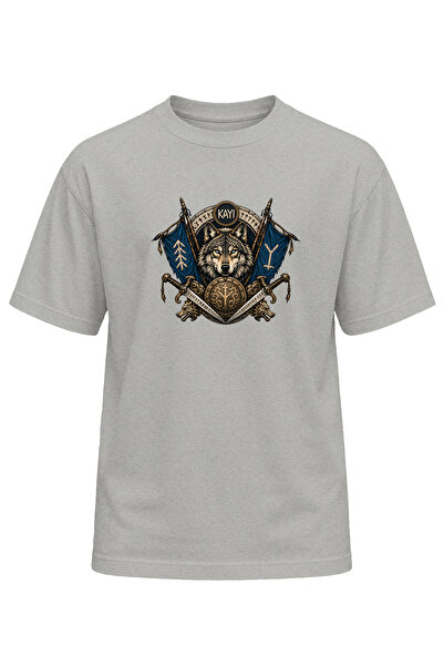 remonz Unisex Bozkurt Kayi Printed T-Shirt – Old Turkish Motif Wolf Pattern C...