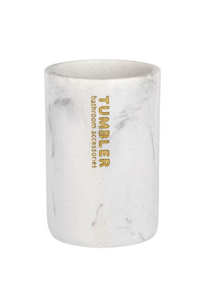 Zâna Casei White Polyresin Toothbrush Holder with Marble Pattern 7.5x11cm