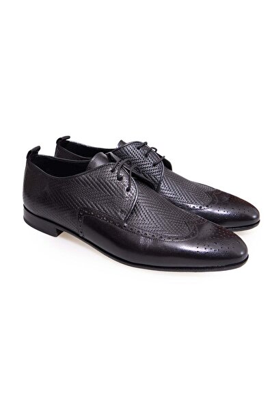FRANCO CALVANI Black Color Lace-Up Genuine Leather Men's Shoes