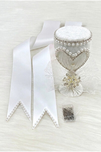 ZEYMERADE Jewelry Ribbon Set, White Heart Pin, White Bride and Groom Jewelry ...