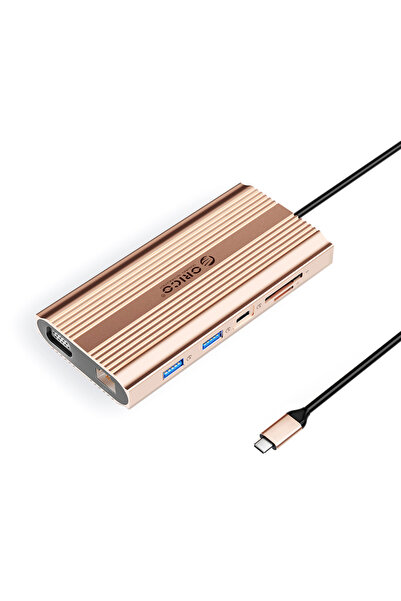 Orico Hub USB-C XDR 12-în-1, PD 100W, HDMI 4K, VGA, Ethernet Gigabit, Rose Gold