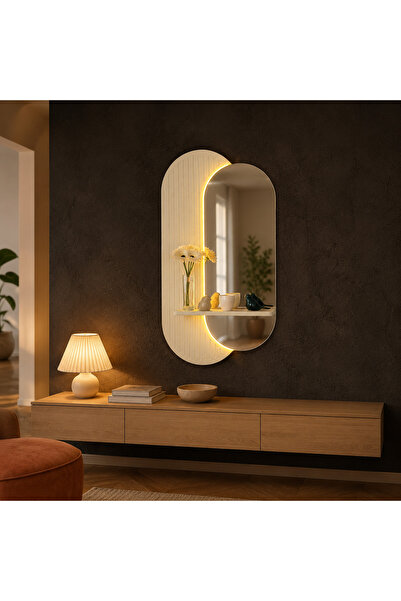 Artium Design Aynalı ve LED Aydınlatmalı Duvar Rafı