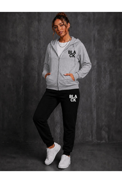 CLOTHES33 Hirka Tracksuit 2-Piece Combination Winter Shardoon Black Printed W...