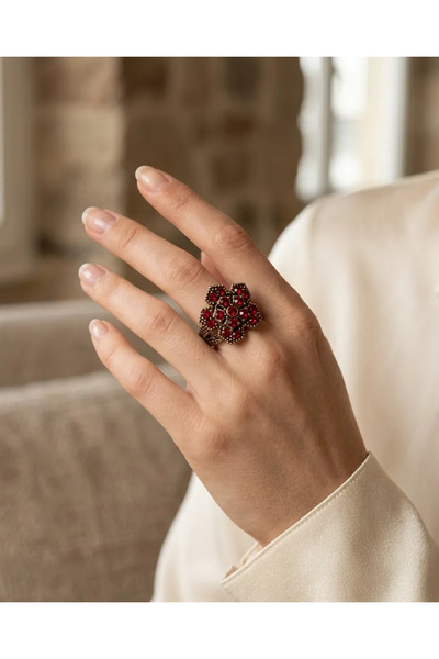 Dorvina Bronze Women's Ring Authentic Copper Jewelry Red Zircon Stone Prism F...
