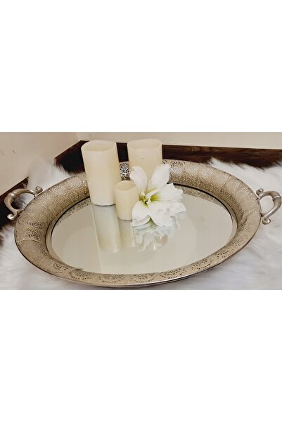 NO BRAND Tavă rotundă din argint oglindit, ajurată, cu diametrul de 52 cm, XL