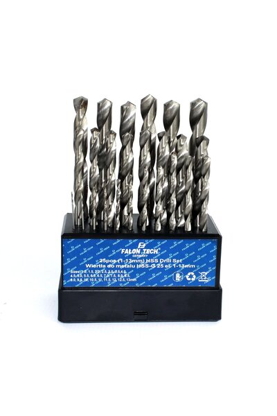 Falon Tech SET DE BURGHIURI PENTRU METAL, 25 de bucăți, 1-13 mm, BURGHIURI