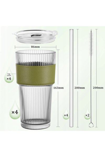 NO BRAND Cana de cafea din sticlă TEA cu pai 600ML 4 bucăți