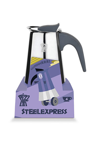 NO BRAND PEZZETTI STEELEXPRESS Cafetieră din oțel emailat (4 căni) - Gri