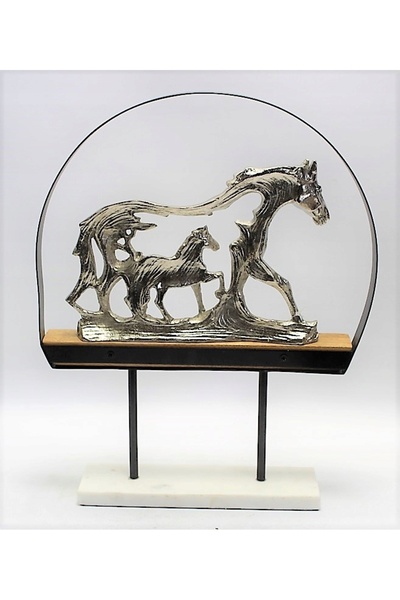 NO BRAND FIGURKA SCULPTURĂ CAILĂ DIN METAL+LEMN 43X34,5X7