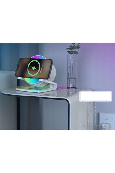 NO BRAND Boxă Bluetooth iluminată cu stație de încărcare wireless 15W, albă