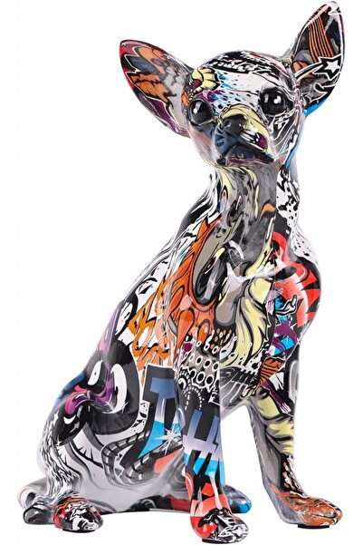 NO BRAND Figurină statuetă câine Chihuahua, colorată, decor graffiti modern.