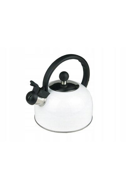 Kinghoff Ceainic cu fluier, emailat cu buline, 2.6L, pentru gaz și inducție, alb