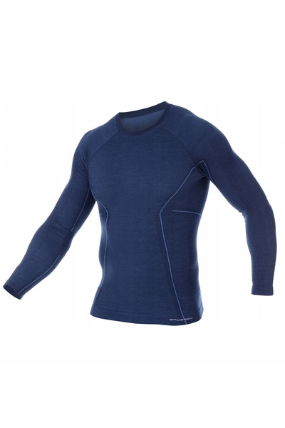 Brubeck Tricou bărbătesc cu mânecă lungă din lână activă, albastru marin, XXL
