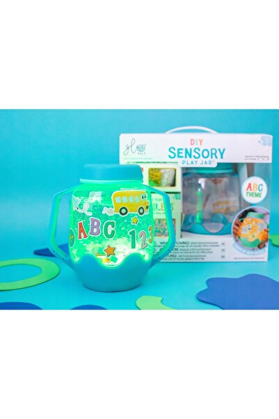 NO BRAND Glo Pals: Kit senzorial ABC DIY, borcan luminos cu sclipici și figurine