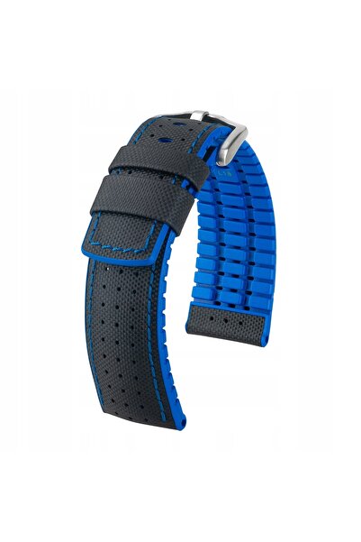 NO BRAND HIRSCH Robby L - 24mm - Negru/Albastru - Curea din piele și cauciuc