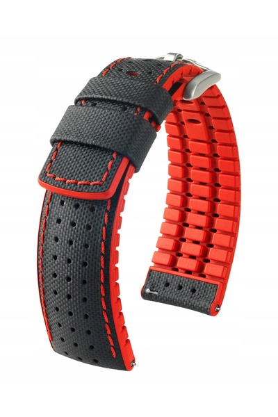 NO BRAND HIRSCH Robby L - Negru/Roșu - 22mm - Curea din piele și cauciuc pentru