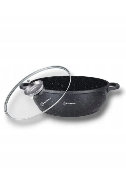 Masterpan Wok jos cu strat de marmură, 32 cm / 5,5 L, cu capac de sticlă