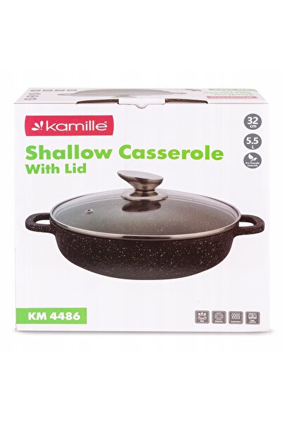 Kamille CRATITĂ TRADIȚIONALĂ 5,5L MARMURĂ NEAGRĂ CU CAPAC 32cm INDUCȚIE GAZ
