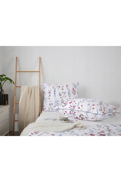 NO BRAND Set lenjerie de pat 140x200 satin 100% bumbac cu imprimeu flori alba...