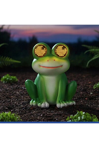 NO BRAND Figurină de grădină broască LED din polirășină 11,8 cm x 13,5 cm ali...