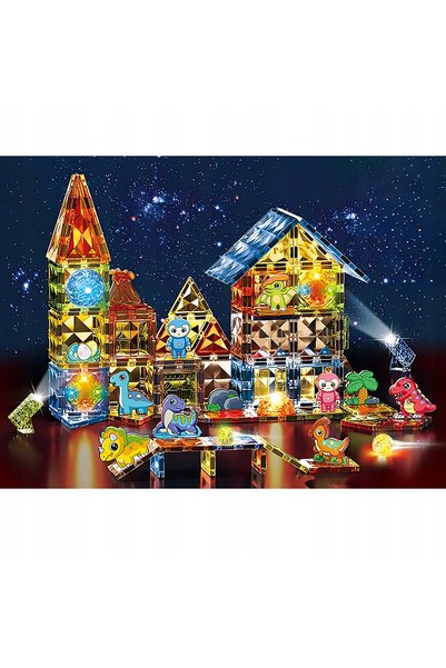 woopie Blocuri magnetice de construcție luminoase Parc de dinozauri 3D 124el.