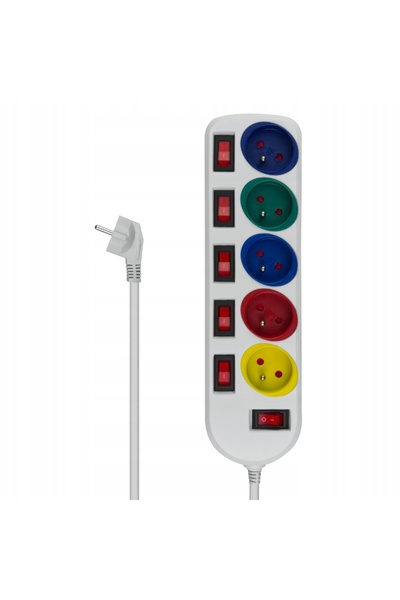 NO BRAND Prelungitor cu întrerupătoare la fiecare priză, 5 prize, 1,5m, alb