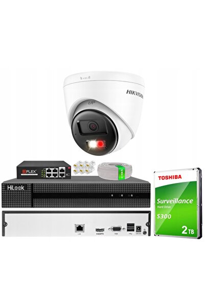 NO BRAND Set cu cameră dom de 4 MPx IPC-T240HA-LUC Hikvision Hybrid Light PoE