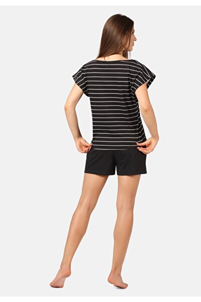 NO BRAND Pijamale de damă din bumbac pentru vară BLV-174 Negru/Alb M