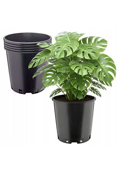 NO BRAND 5x Ghiveci rotund din plastic Ø26cm 12l Negru Garronda