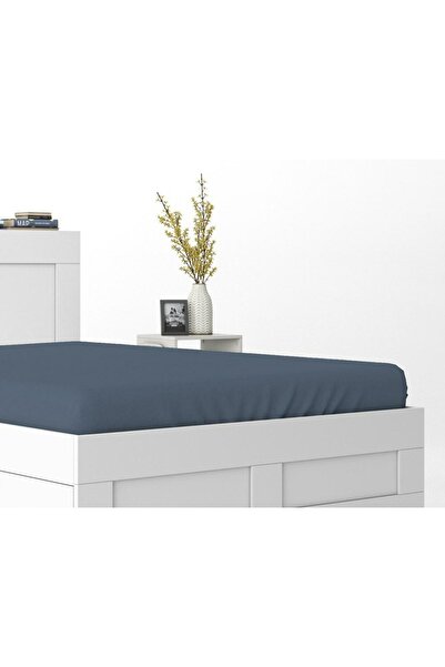 NO BRAND Cearșaf de pat din bumbac satinat cu elastic 140x200 Albastru marin ...