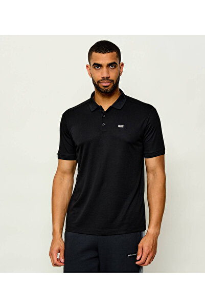EA7 Men's Regular Fit Plate Logo Detailed Short Sleeve Black Polo Collar T-Shirt