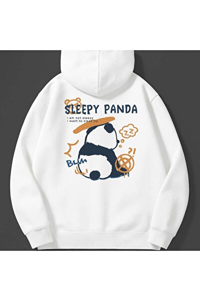 JANTIL MODA Unisex Oversize 3 Thread Yarn Kangaroo Pocket "Cute Panda" Printe...