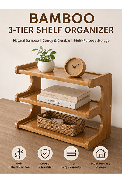 Leon Lifestyle 3-Tier Bamboo Countertop Organizer, Wooden Desktop Storage She...