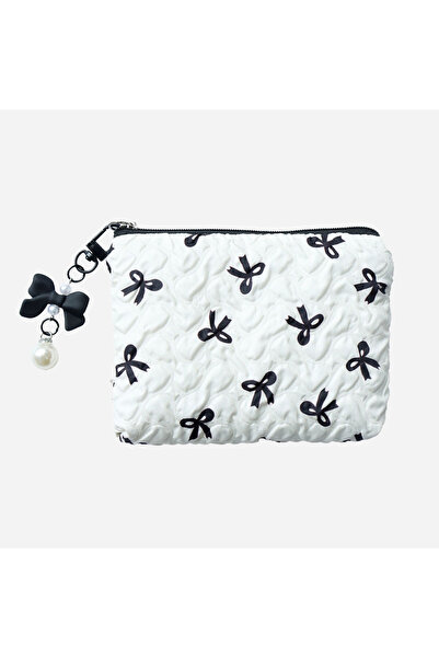 choice2 White and Black Cute Bowknot Cosmetic Bag High Appearance Level Porta...
