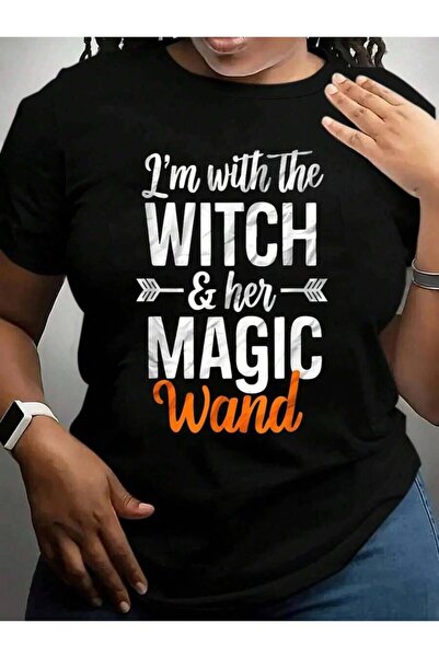 k222 I'With The Witch And Her Magic Wand Costume Men Halloween Black Graphic ...
