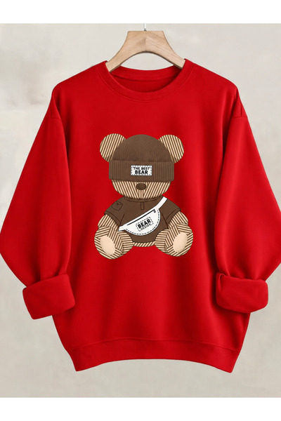 Trend Sizde Μακρυμάνικο φούτερ Unisex με στάμπα αρκουδάκι και λαιμόκοψη ποδηλ...