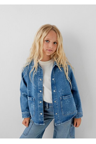 Mavi Kaynak Shirt 90S Regular Fit Indigo Blue Star Printed Girls' Shirt.