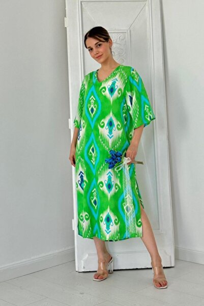 ELBEE Green Slit Viscose Dress