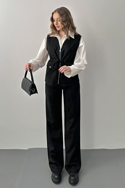 Generic Brand Black Suede Vest and Pants Set