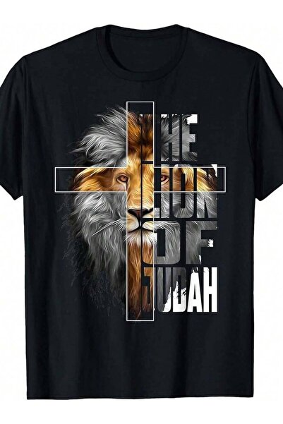 21JNRY Men's Patterned T-Shirt, Lion Of Judah Print, Quick-Dry, Breathable, L...