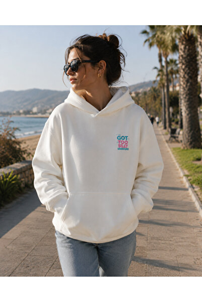 Harmandar Icea Coffee Beyaz Kanguru Cepli Kapüşonlu Sweatshirt Hoodie