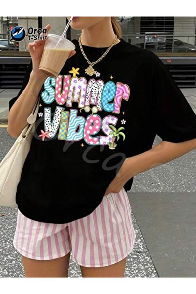 kai22 Color Matching Vibes, Multi-Texture Letters, Vitality Printed Women'S T...