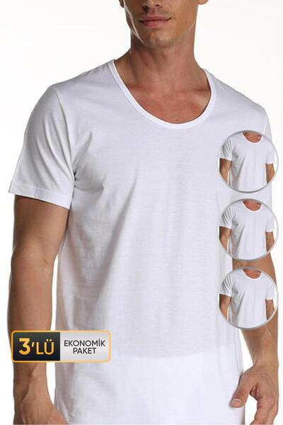 Çift Kaplan Men's Single Jersey Crew Neck White T-Shirt 0953 Pack of 3