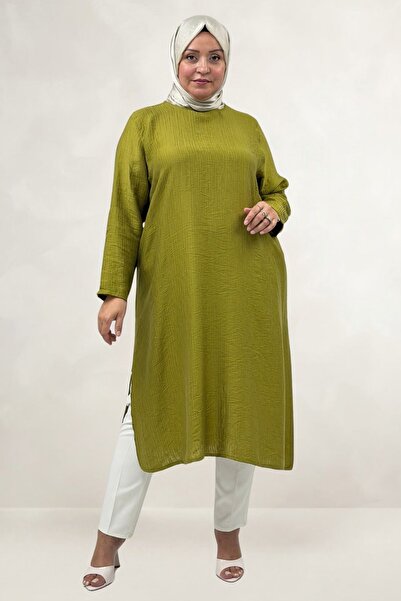 Eslina 68077 Plus Size. Double Tensel Tunic with Side Slits - Fat Green