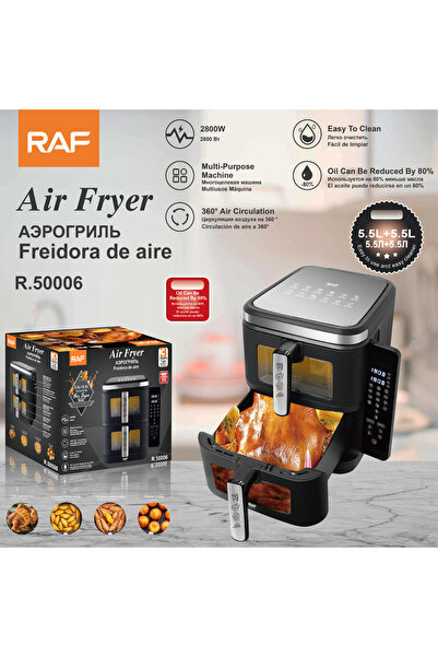 raf Electric Dual Basket Air Fryer 11L, Black / Silver, R.50006, 3 Years