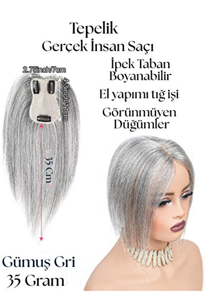 YARAT Perçemli Tepelik Gerçek İnsan Saçı Gümüş Gri Doğal İpek Taban